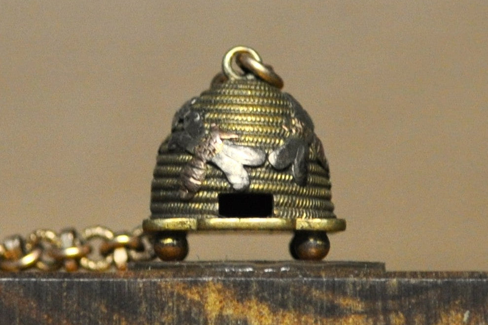 Brass/Bronze Beehive Charm - Signed B.BR - Bug Jewelry