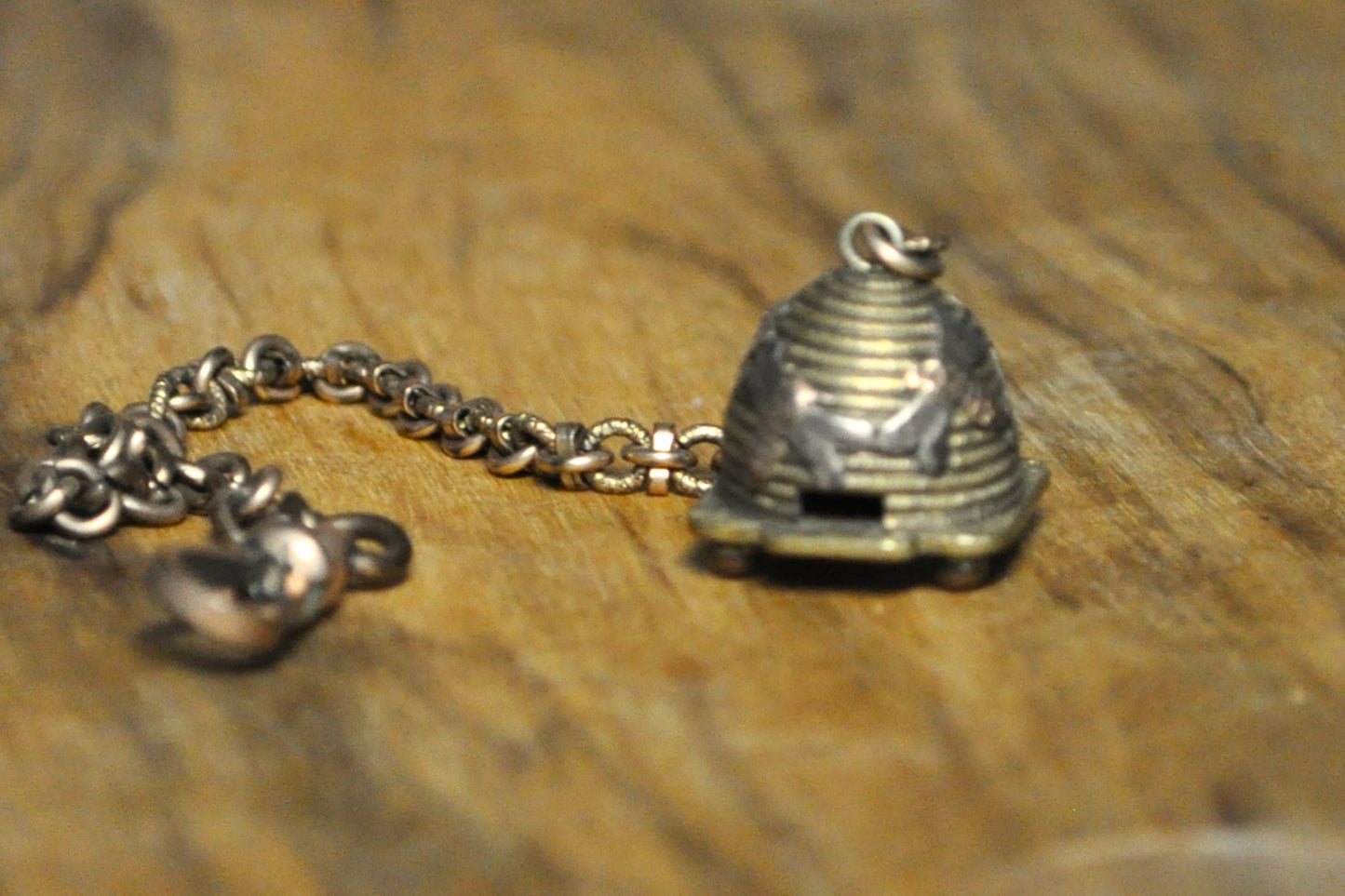 Brass/Bronze Beehive Charm - Signed B.BR - Bug Jewelry