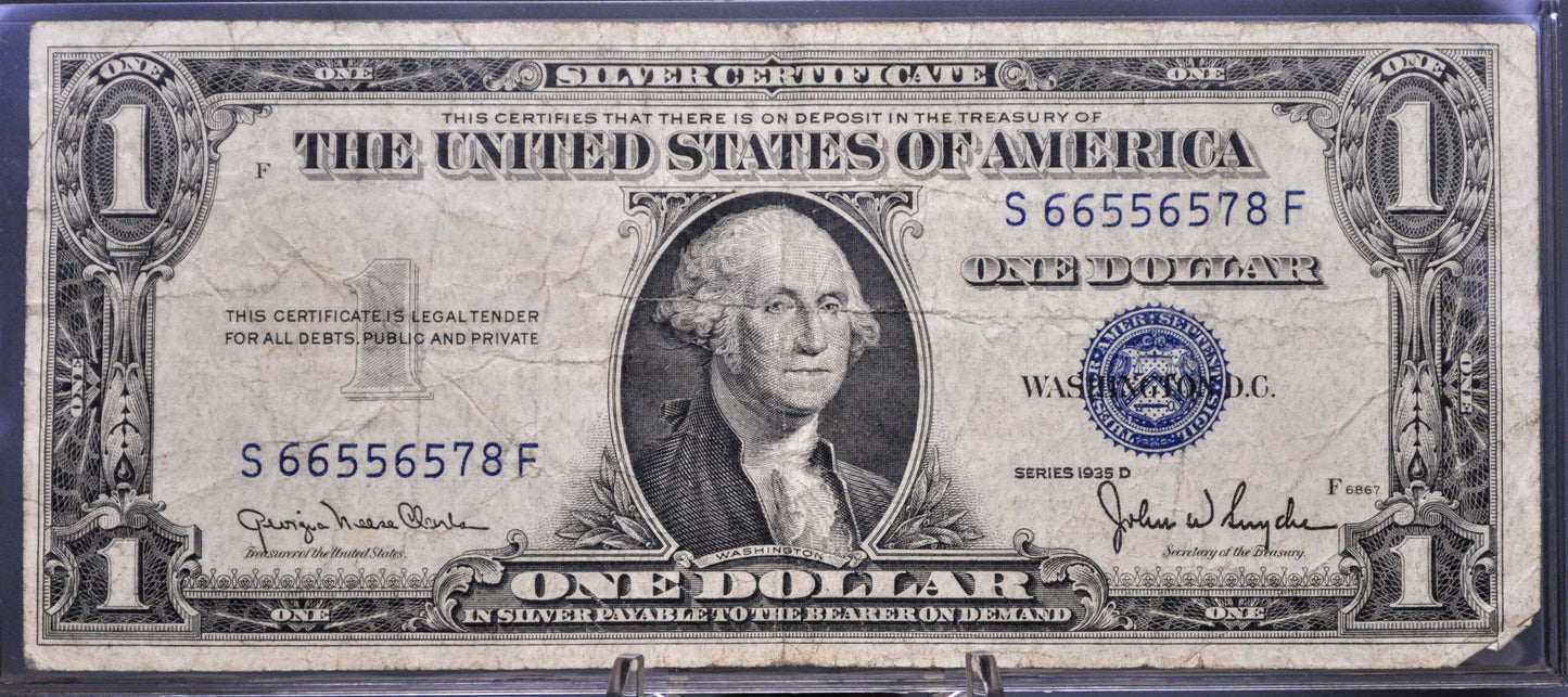 1935-D Fancy Ladder Pattern Serial Number Silver Cert Note - 66556578 - 1935D Blue Seal Narrow One Dollar Fancy Serial Note - Fr.1613N