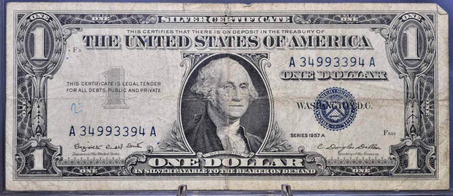 1957A Fancy Trinary Serial Number Silver Cert 1 Dollar Note - 34993394 - 1957 A One Dollar Blue Seal Fancy Serial Banknote - Fr#1620
