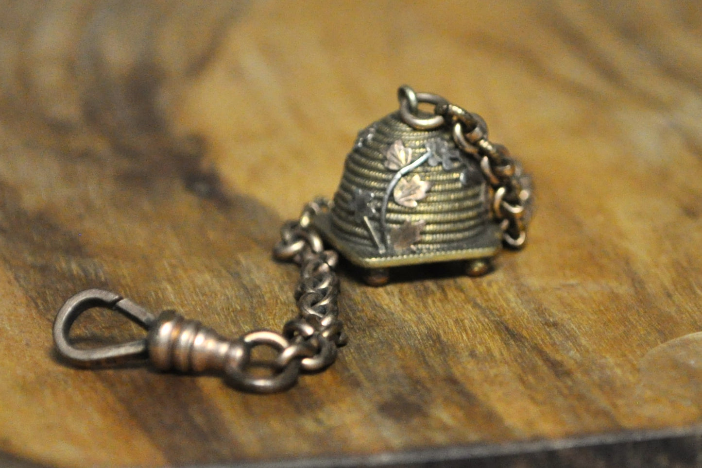 Brass/Bronze Beehive Charm - Signed B.BR - Bug Jewelry