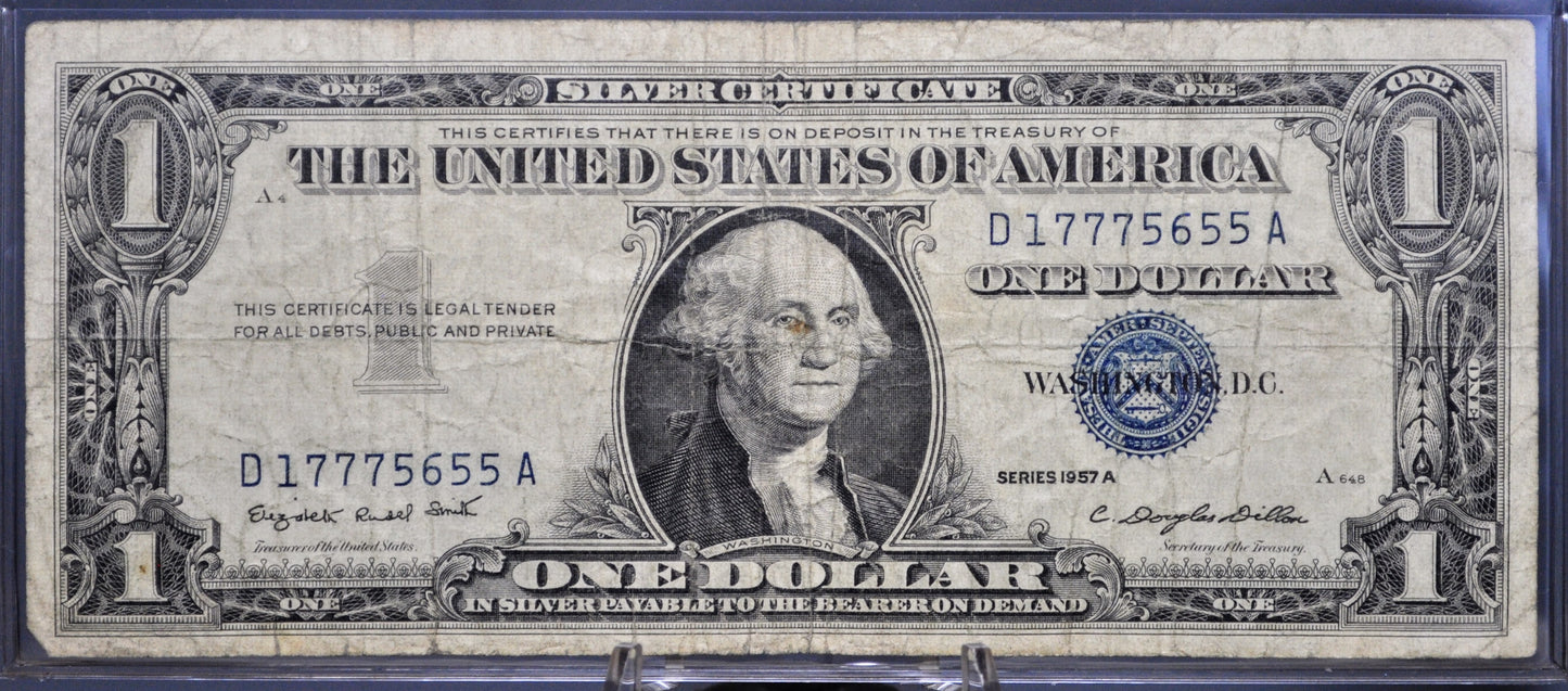 1957A Lucky 777 Fancy Serial Number Silver Certificate 1 Dollar Note - 17775655 - 1957 A One Dollar Blue Seal Banknote - Fr#1620