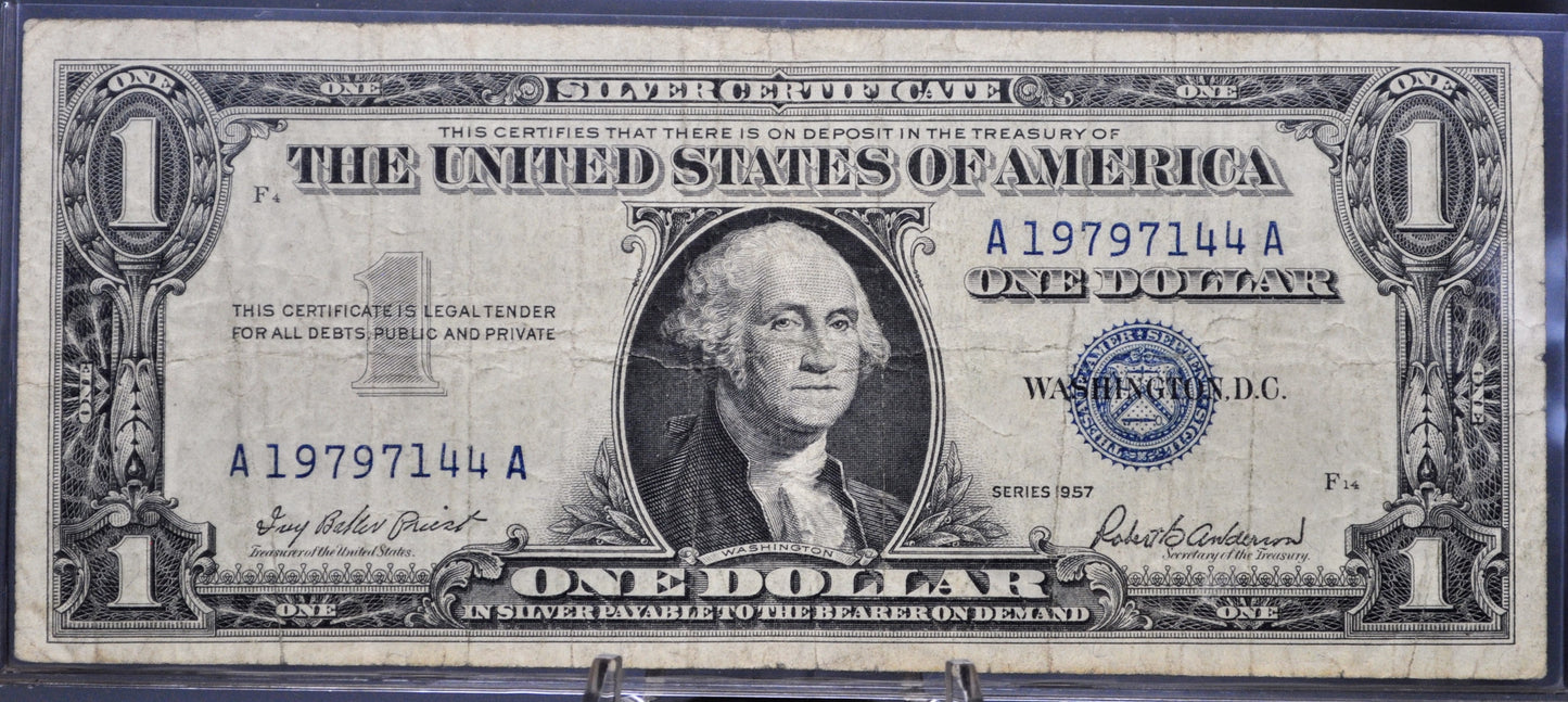 1957 Fancy Repeating Pattern Serial Number Silver Cert 1 Dollar Note - 19797144- 1957 One Dollar Blue Seal Fancy Serial Banknote - Fr#1619