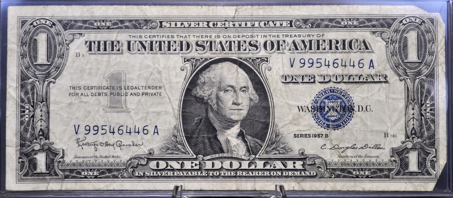 1957B Fancy Dual Duo Pattern Serial Number Silver Certificate - 99546446 - 1957 B One Dollar Blue Seal Fancy Serial Note - Fr#1621