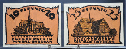 Set of 2 1921 Bad Doberan 10 & 25 Pfennig Notgeld - Mecklenburg-Schwerin Note - 1921 German Emergency Ten and Twenty-Five Pfennig Notes