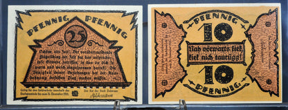Set of 2 1921 Bad Doberan 10 & 25 Pfennig Notgeld - Mecklenburg-Schwerin Note - 1921 German Emergency Ten and Twenty-Five Pfennig Notes
