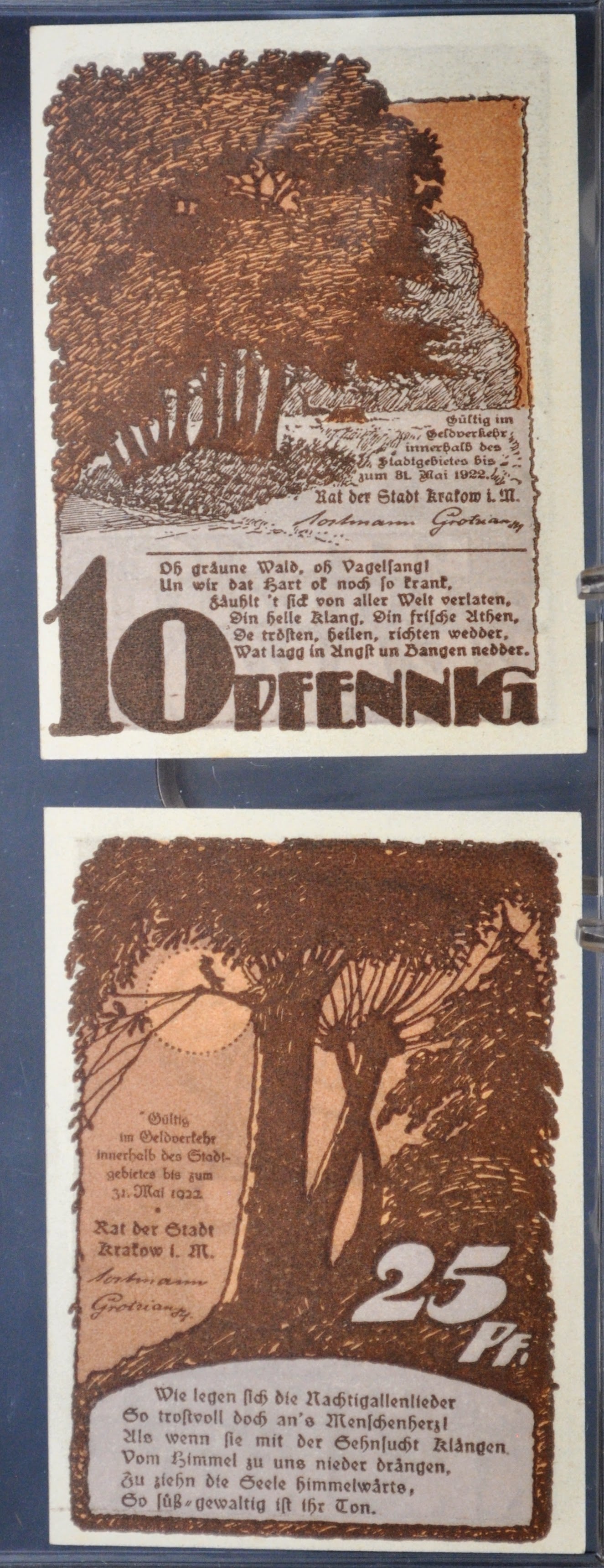 Set of 2 1922 Krakow 10 & 25 Pfennig Notgeld - Mecklenburg-Schwerin Note - 1922 German Emergency Ten and Twenty-Five Pfennig Notes