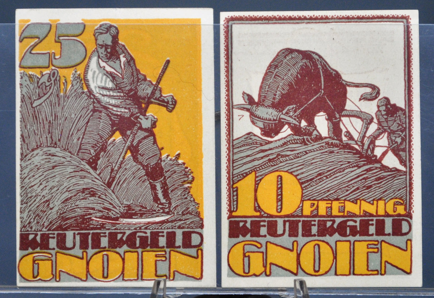 Set of 2 1922 Gnoien 10 & 25 Pfennig Notgeld - Mecklenburg-Schwerin Note - 1922 German Emergency Ten and Twenty-Five Pfennig Notes