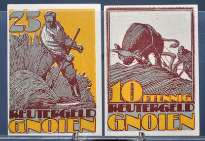 Set of 2 1922 Gnoien 10 & 25 Pfennig Notgeld - Mecklenburg-Schwerin Note - 1922 German Emergency Ten and Twenty-Five Pfennig Notes