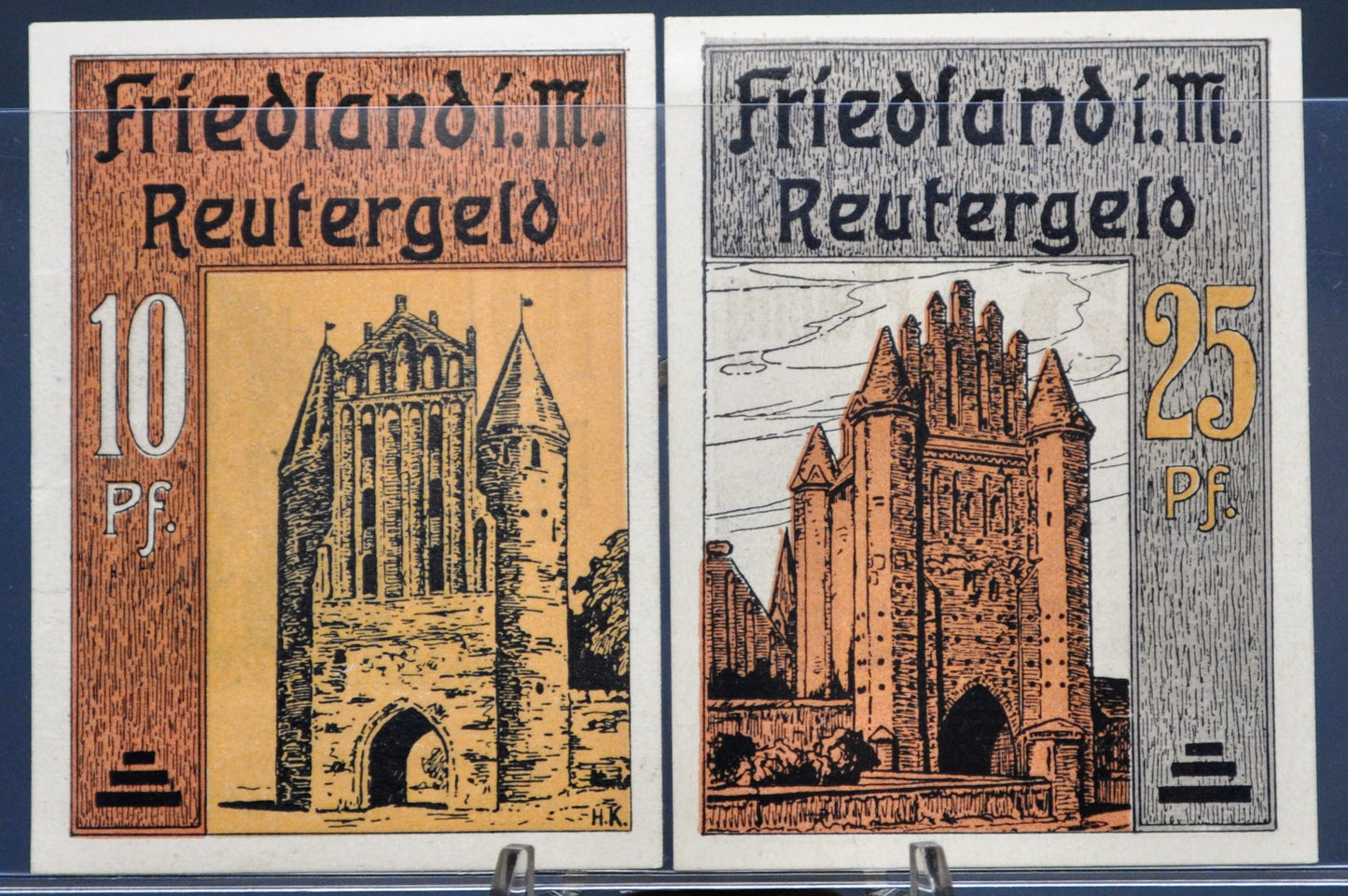 Set of 2 1922 Friedland 10 & 25 Pfennig Notgeld - Mecklenburg-Schwerin Note - 1922 German Emergency Ten and Twenty-Five Pfennig Notes