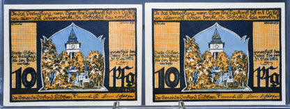 Lot of 2 1922 Lubtheen Germany 10 Pfennig Notgeld - Mecklenburg-Schwerin Note - 1922 German Emergency Ten Pfennig Notes