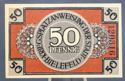 1918 Bielfeld Germany 50 Pfennig Notgeld - Soldier & Blacksmith Series - WWI German Emergency Currency - 1918 German Fifty Pfennig Note