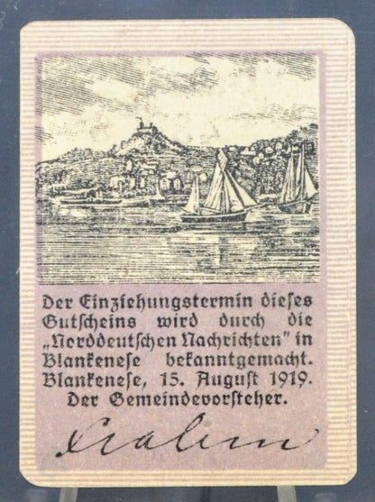 1919 Blankenese Germany Violet 50 Pfennig Notgeld - Rarer Cardboard Note - WWI German Emergency Currency - 1919 German Fifty Pfennig Note