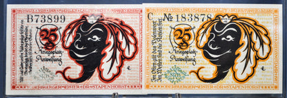 Rare 1917 Smiling Rutabaga Series Bielefeld 25 Pfennig Notgeld Set - Series B & C - 1917 German Emergency Twenty-Five Pfennig Notes