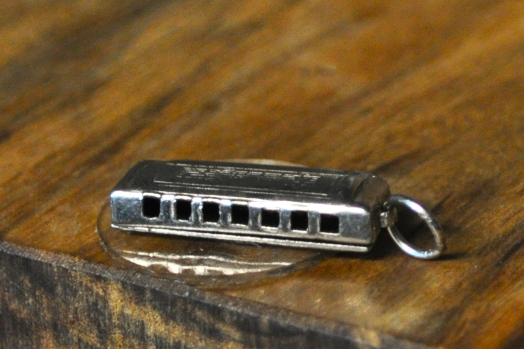 Small Silver Lyrical Harmonica Pendant - Stamped and Tested Sterling Silver - P&B Sterling - Musical Charms