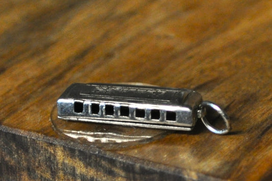Small Silver Lyrical Harmonica Pendant - Stamped and Tested Sterling Silver - P&B Sterling - Musical Charms