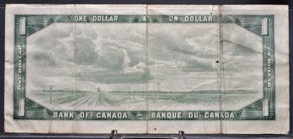 1954 Bank of Canada 1 Dollar Banknote - Modified Issue - Beattie-Raminsky Signed - 1954 Canadian One Dollar Altered Portrait Note - P#74b