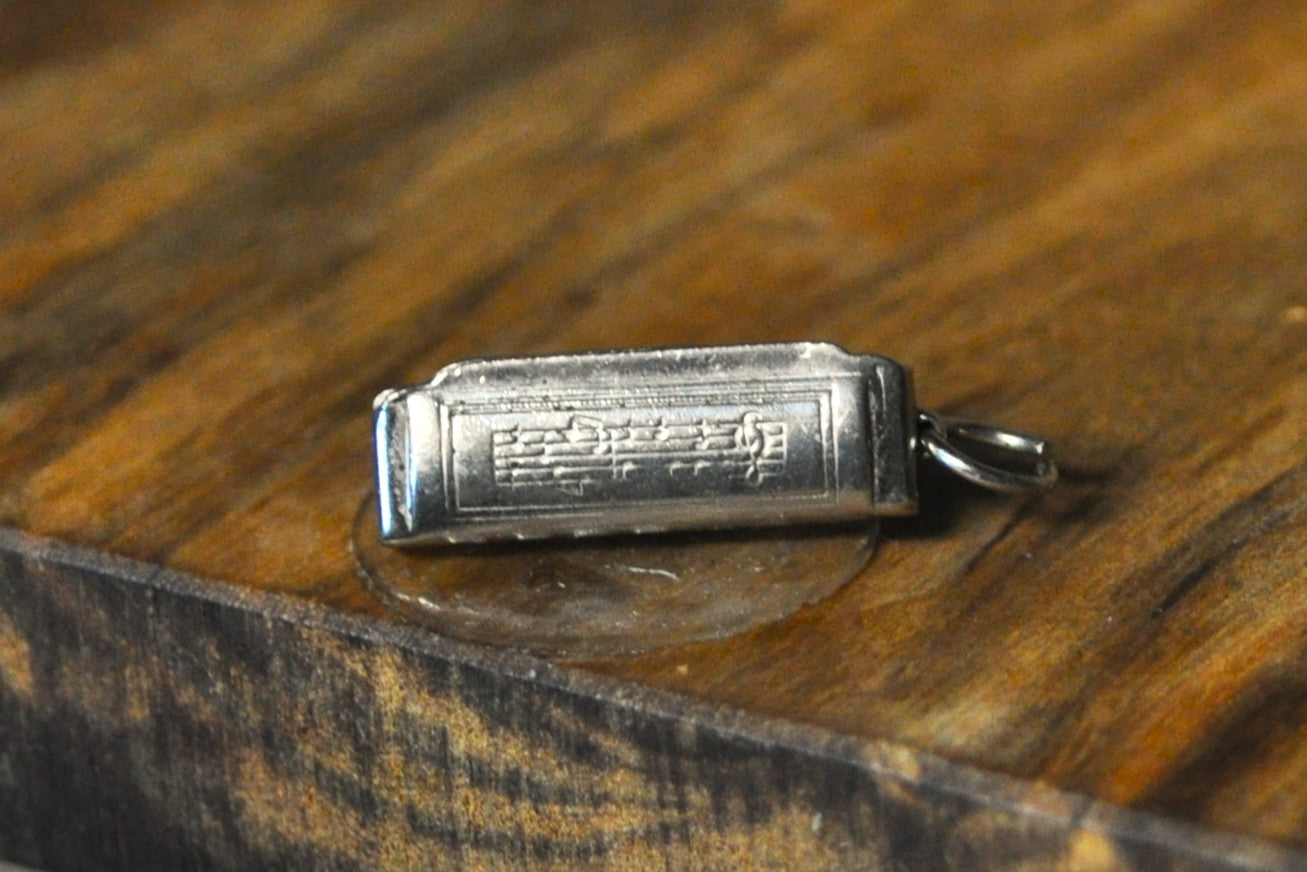 Small Silver Lyrical Harmonica Pendant - Stamped and Tested Sterling Silver - P&B Sterling - Musical Charms