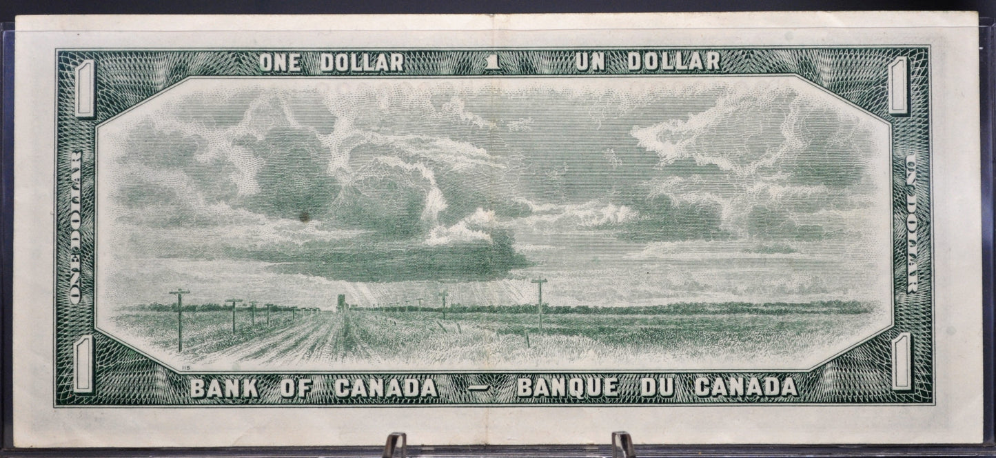 1954 Bank of Canada 1 Dollar Banknote - Modified Issue - Beattie-Raminsky Signed - 1954 Canadian One Dollar Altered Portrait Note - P#74b