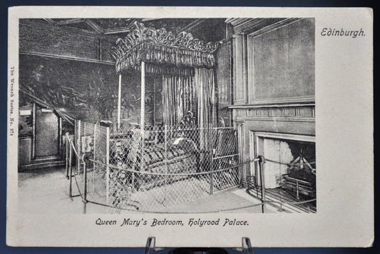 1908 Queen Mary's Bedroom, Holyrood Palace Edinburgh Scotland Postcard - The Wrench Series No 274 - Antique Scottish Palace Postcard