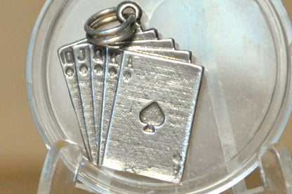 Silver Spade Royal Flush Charm - Tested Sterling Silver - Poker Charms - Gambling Charms