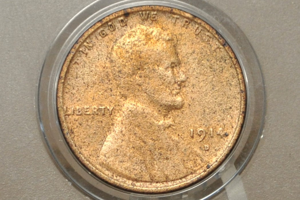 1914-D Wheat Penny - Key Date - Fine Details, Cleaned - 1914D Wheat Ear Cent - World War I Era Coin - 1914 D Lincoln Cent - Authentic