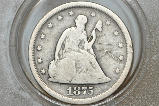 1875-S 20 Cent Piece - VG, Damaged - Rare US Coin Type, Only 3 Years Minted - 1875 Silver Twenty Cent Coin