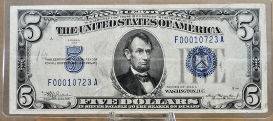 1934-A Silver Certificate 5 Dollar Low Serial Number Note - F00010723A - 1934 Five Dollar Silver Certificate Very Low Serial - Fr#1651