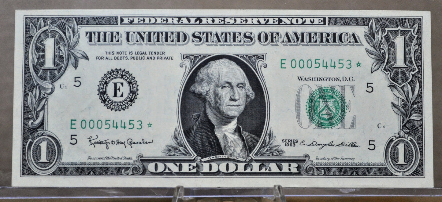 1963 Federal Reserve 1 Dollar Low Serial Number STAR NOTE - Richmond (E) Issue - 1963 One Dollar Green Seal Star Note - Fr.1900-E*
