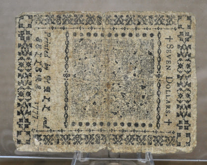 Feb 26th, 1777, Continental Currency 7 Dollar Banknote - Revolutionary War Note - Baltimore Issue Seven Dollars Continental Congress Note