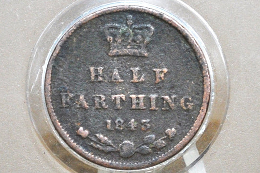1843 UK Half Farthing Great Britain 1843 - Rare coin type! - Queen Victoria - British 1/2 Penny From 1843, Scarce Coin
