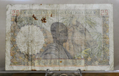 1951 Bank of West Africa 25 Franc Banknote - 2-10-1951 Rare Date - Rare 25 Francs Banknote Banque de L'Afrique Occidentale - P#38