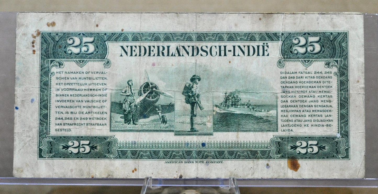 1943 Dutch East Indies 25 Gulden Banknote - 1943 Muntbiljet Issue - Netherlands Indies WWII Occupation Twenty-Five Gulden Note - P#115a