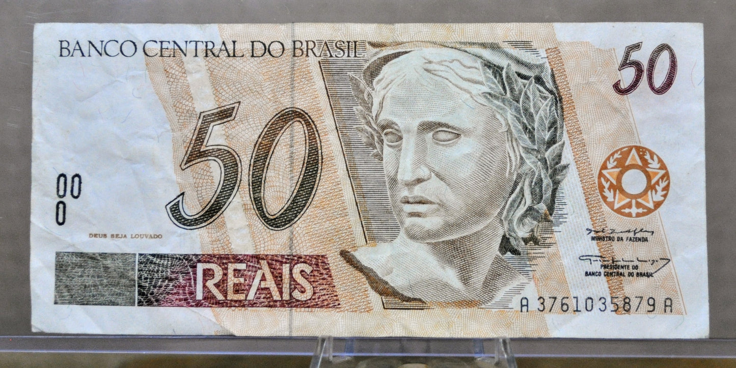 1994/95 (N.D.) Banco Central do Brasil 50 Reais Note - Signature 37, Series A3761 - Rare 1994 Brazilian Fifty Reais Note - P#246f