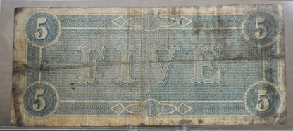 1864 Confederate States of America 5 Dollar Bill - Civil War Issue - Choice of Grade - Confederate Five Dollar Richmond Note - T-69 / CS-69
