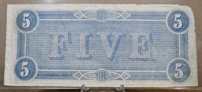 1864 Confederate States of America 5 Dollar Bill - Civil War Issue - Choice of Grade - Confederate Five Dollar Richmond Note - T-69 / CS-69