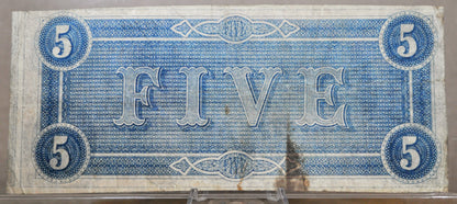 1864 Confederate States of America 5 Dollar Bill - Civil War Issue - Choice of Grade - Confederate Five Dollar Richmond Note - T-69 / CS-69