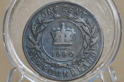 1880 Newfoundland One Cent, VF, Round 0 - Low 0 variety, Rare Coin, Low Mintage! - One Cent Newfoundland 1880