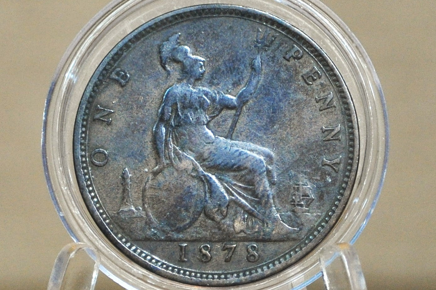 1878 Great Britain One Penny - VF/XF; Hard to Find, Great Detail - UK Penny 1878