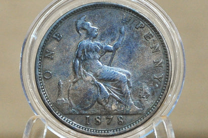 1878 Great Britain One Penny - VF/XF; Hard to Find, Great Detail - UK Penny 1878