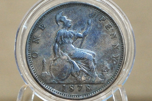 1878 Great Britain One Penny - VF/XF; Hard to Find, Great Detail - UK Penny 1878