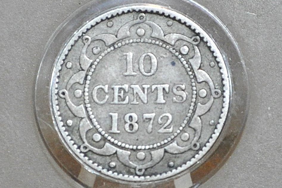 1872 Newfoundland Silver 10 Cent Coin - VG/Fine - Low Mintage - 10 Cents Newfoundland 1872