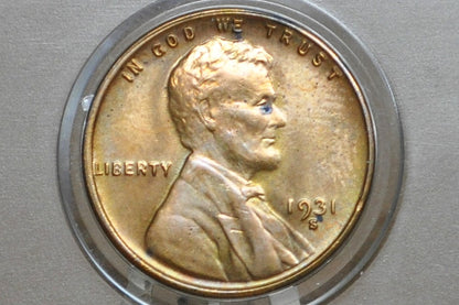 1931-S Wheat Penny - Uncirculated, Red - San Francisco Mint - Key Date Wheat - 1931S Wheat Back Cent Wheat Ear 1931 S