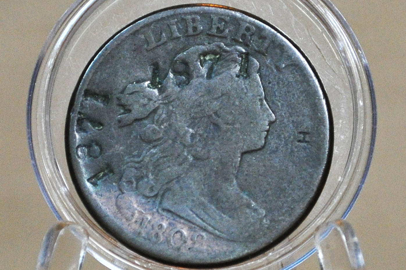 1802 Large Cent Draped Bust Counter Stamped "1871" - 1802 Draped Bust 1c Counter Stamped Coin "1871, 1871, I"