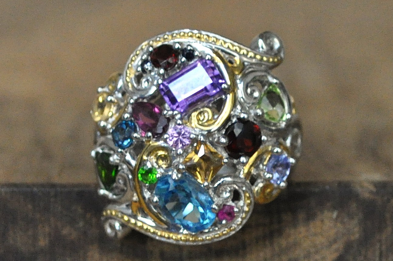 Gems En Vogue Multiple Gemstone Masterpiece Size 8 Ring by Michael Vallitutti - Milestone Masterpiece Rainbow Gemstones Antique Women's Size 8 One-of-a-kind Ring