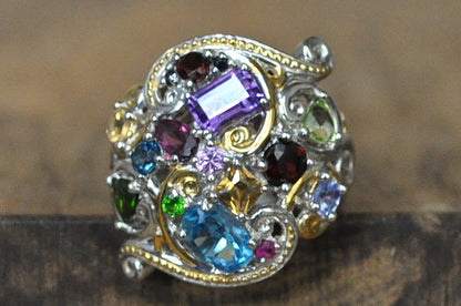 Gems En Vogue Multiple Gemstone Masterpiece Size 8 Ring by Michael Vallitutti - Milestone Masterpiece Rainbow Gemstones Antique Women's Size 8 One-of-a-kind Ring