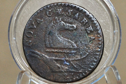 1787 New Jersey Copper - Great Detail, Corrosion, Low Price - Rare US 1 Cent 1787 Colonial Issue NJ Copper Horse's Head with Plow