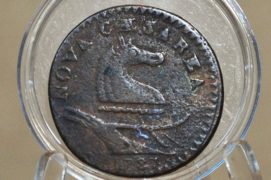 1787 New Jersey Copper - Great Detail, Corrosion, Low Price - Rare US 1 Cent 1787 Colonial Issue NJ Copper Horse's Head with Plow