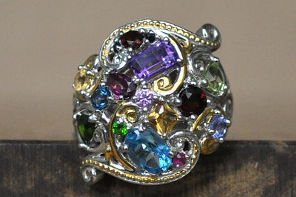 Gems En Vogue Multiple Gemstone Masterpiece Size 8 Ring by Michael Vallitutti - Milestone Masterpiece Rainbow Gemstones Antique Women's Size 8 One-of-a-kind Ring