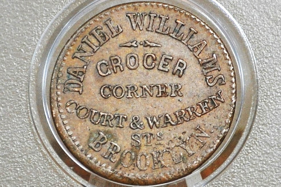 1863 Civil War Token Store Card - Brooklyn NY - Daniel Williams Grocer - Union - Amazing Piece of History
